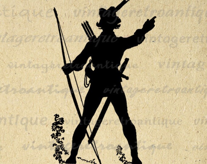 Robinhood Silhouette Digital Image Download Bow Arrow Archer Printable Graphic Jpg Png Eps HQ 300dpi No.3710