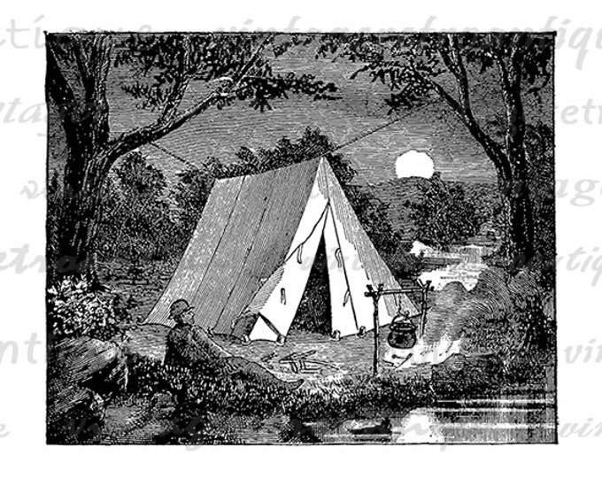 Camping Tent Graphic Digital Image Download Printable Artwork Vintage Clip Art Jpg Png Eps HQ 300dpi No.4106