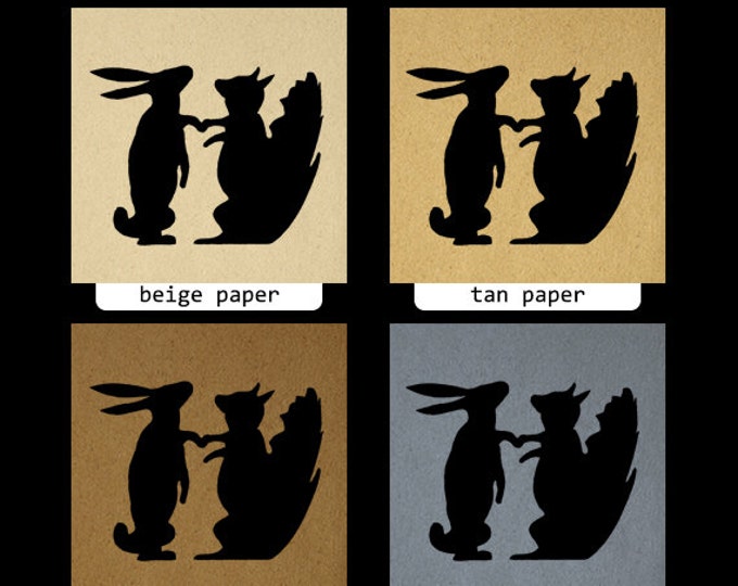 Printable Rabbit and Squirrel Silhouette Image Digital Download Graphic Antique Clip Art Jpg Png Eps HQ 300dpi No.3338