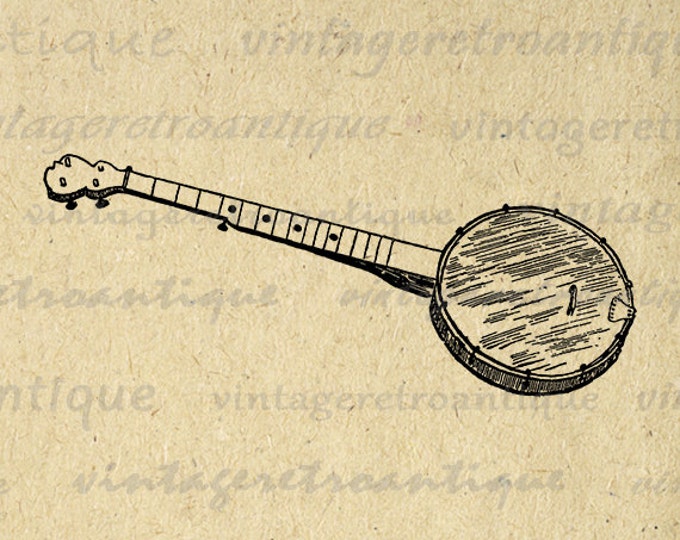 Vintage Banjo Image Graphic Download Music Digital Printable Illustration Antique Clip Art Jpg Png Eps HQ 300dpi No.4094