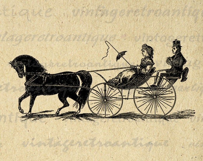 Digital Graphic Horse Carriage Printable Illustrated Download Image Vintage Clip Art for Transfers Printing etc HQ 300dpi No.3212