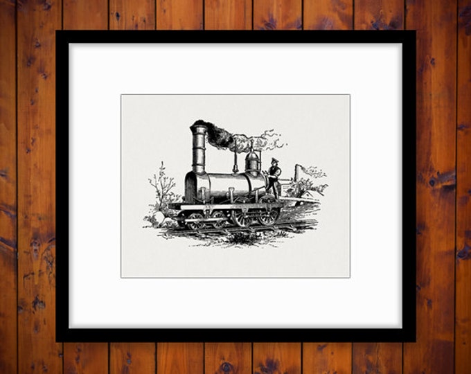 Digital Printable Antique Locomotive Graphic Classic Train Image Download Vintage Clip Art Jpg Png Eps HQ 300dpi No.170