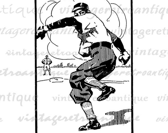 Vintage Baseball Player Graphic Printable Download Pitcher Digital Image Antique Clip Art for Transfers Making Prints etc HQ 300dpi No.4115