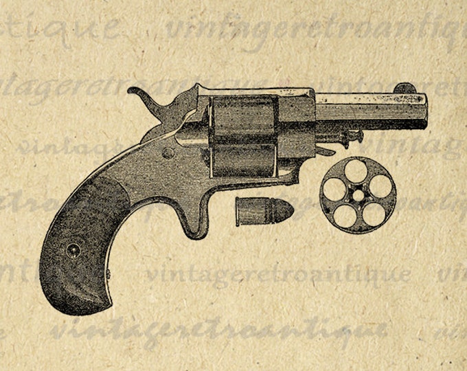 Revolver Gun and Bullet Digital Image Download Gun Graphic Printable Antique Clip Art Jpg Png Eps HQ 300dpi No.4142