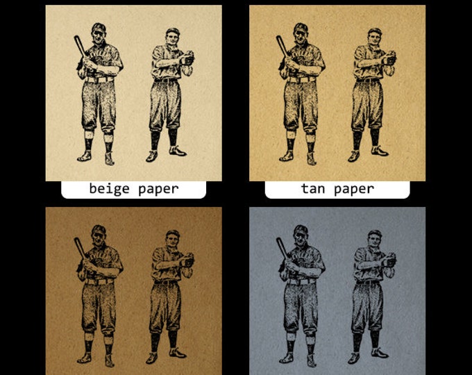 Antique Baseball Players Image Digital Download Vintage Baseball Graphic Sports Printable Clip Art Jpg Png Eps HQ 300dpi No.4250