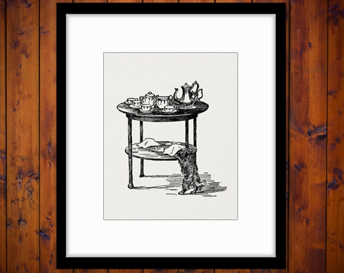 Little Dog on at a Tea Party Graphic Printable Download Image Digital Antique Clip Art Jpg Png Eps HQ 300dpi No.275