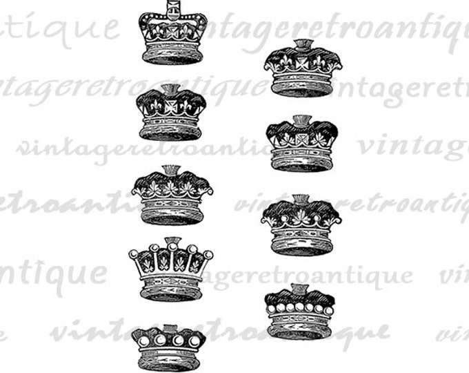 Crowns Collection Graphic Printable Digital Crown Image Royal Download Vintage Clip Art Jpg Png Eps HQ 300dpi No.625