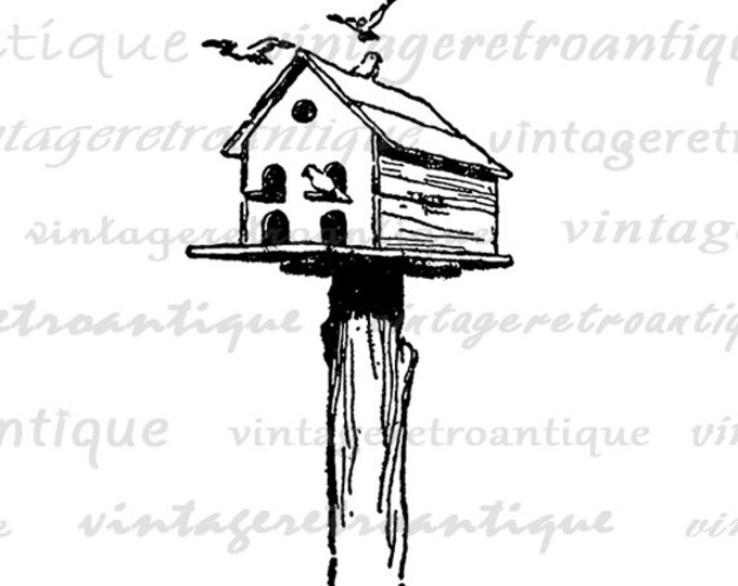 Digital Birdhouse Image Printable Bird House Graphic Download Illustration Vintage Clip Art Jpg Png Eps 18x18 HQ 300dpi No.4045