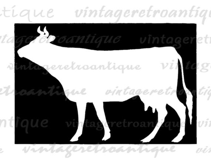 Digital Cow Silhouette Image Graphic Farm Animal Illustration Printable Download Vintage Clip Art for Transfers HQ 300dpi No.3372