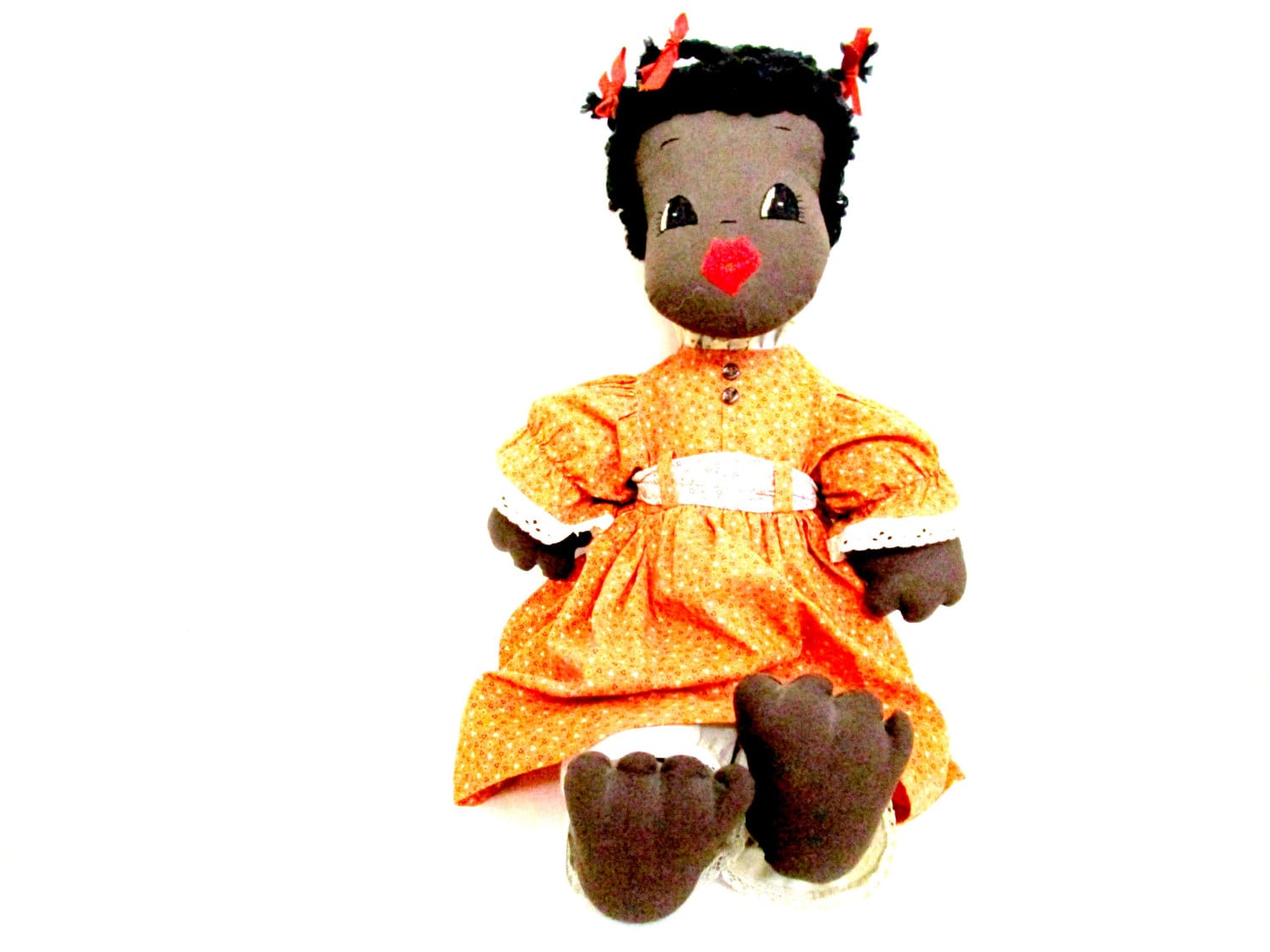 Vintage Rag Doll African American Cloth Doll Hand Made Rag