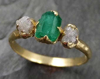 raw rough emerald conflict free diamonds 18k yellow gold ring one of a kind gemstone engagement - One Of A Kind Wedding Rings raw rough emerald conflict free diamonds 18k yellow gold ring one of a kind gemstone engagement - One Of A Kind Wedding Rings