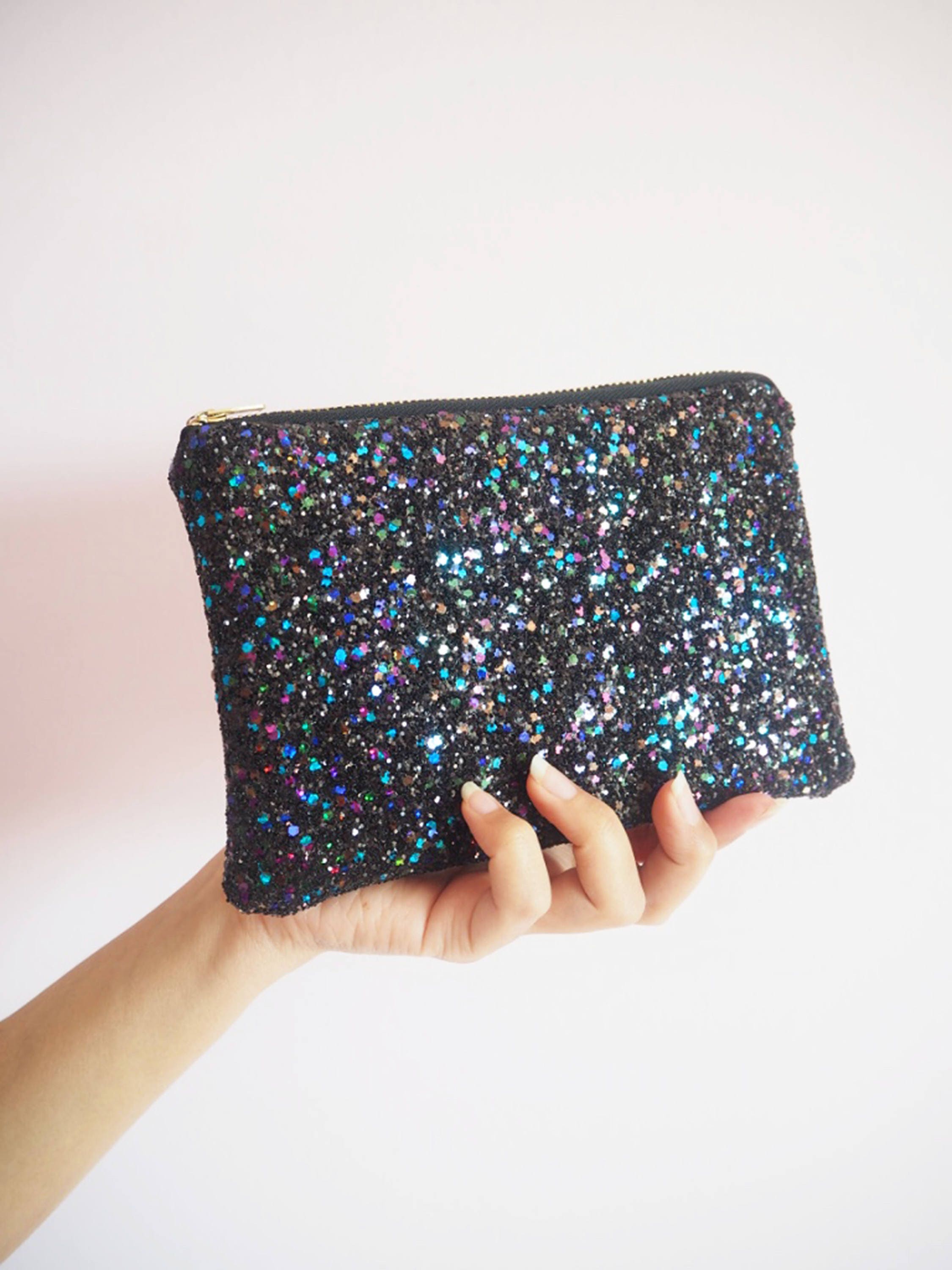 Black Rainbow Glitter Makeup Bag Sparkly Black Rainbow