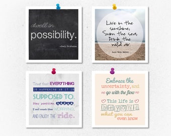 Square prints, small print, set of 4 prints, inspiring quotes, motivational art, word art, typography, inspirational quote, print set, gift
