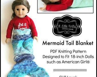 Pixie Faire A Little Knitty Mermaid Tail Blanket Knitting Pattern for 18 inch American Girl Dolls - PDF