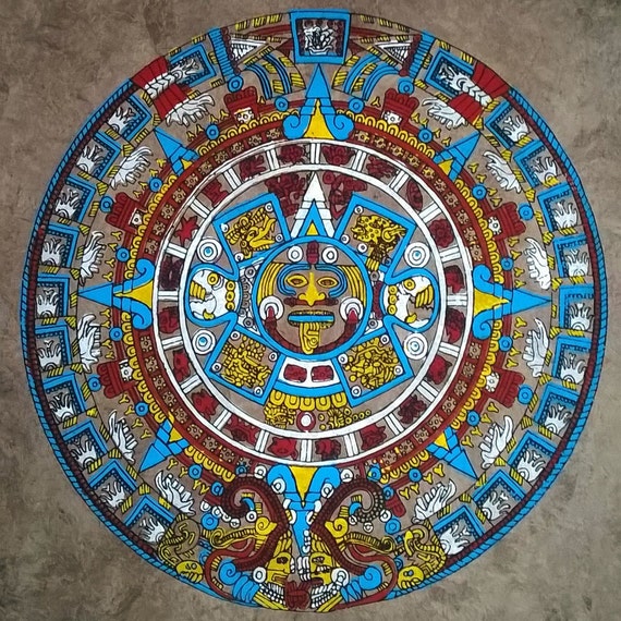 Aztec Calendar Mexican Folk Art Home Decor Colourful Art