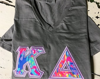 Sorority Letter Shirt - Lilly Pulitzer Fabric Kappa Delta, Alpha Omicron Pi, Delta Delta Delta, Phi Mu, Sigma Kappa, Chi Omega, Alpha Phi