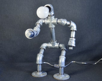 Robot Pipe Lamp, Iron Pipe Lamp, Galvanized Robot Lamp, Robot Lamp, Industrial Lamp, Steampunk Robot Lamp, Steampunk Lamp