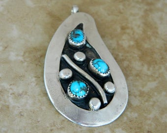 Native American Navajo Turquoise Sterling Silver Handmade Old Pawn Pendant