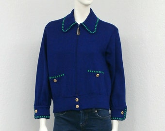 Vintage 80s St. John Navy Cardigan Sweater, Oversized Cardigan, St John Sweater, St John Knit Cardigan, St John Marie Gray