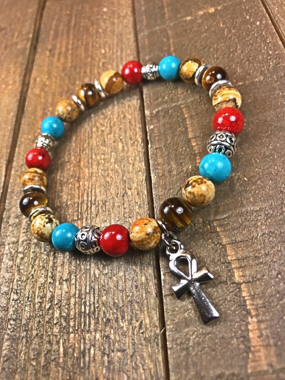 Ankh bracelet unisex bracelet beaded bracelet stretch