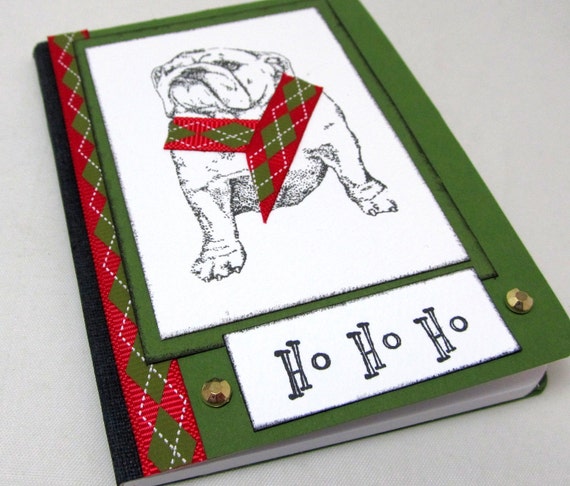 Bulldog Christmas Journal - Bulldog Mini Journal - Christmas Mini Journal - Argyle Ribbon - Ho Ho Ho - Stocking Stuffer - Dog Lover Journal