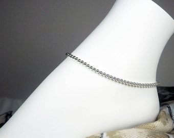 Sterling Silver Anklet - Silver Bead Anklet - Sterling Silver Ankle Bracelet - Girls Size - Plus Size - 7", 8", 9", 10", 11", 12", 13"