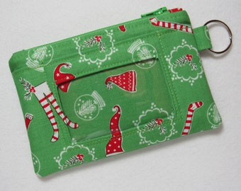 Limited Quantity! Christmas / Stocking / Elf /Santa Keychain ID Wallet, Student / Teacher / Work ID, Badge Holder, - 2 Options for ID Pocket