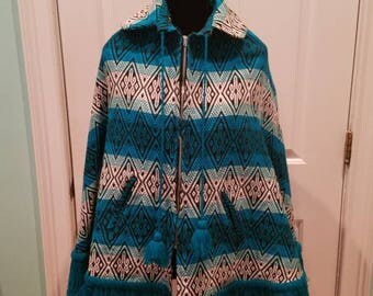 Vintage 70'S Zip Up Fringe Poncho