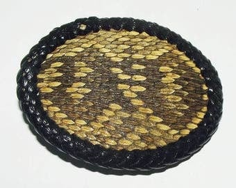 Genuine Vintage Hand Tanned Eastern Diamond Back Rattlesnake Belt Buckle/Rattlesnake/Rattle Snake/Buckle/Hand Laced