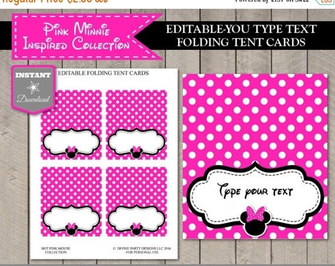 SALE INSTANT DOWNLOAD Editable Hot Pink Mouse Printable Tent Cards / Place Cards / You Type / Hot Pink Mouse Collection / Item #1722