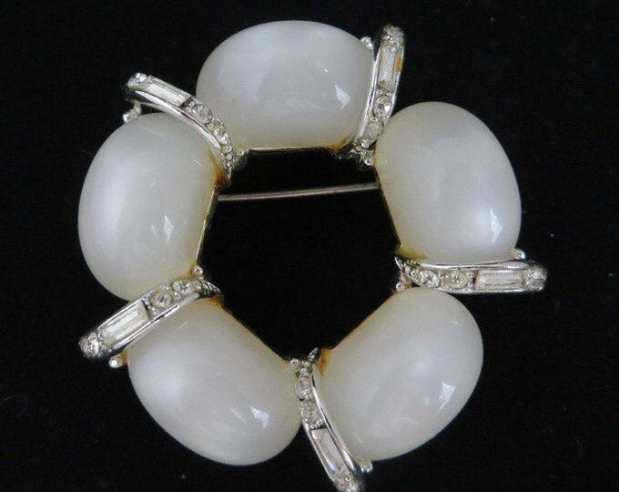 Kramer White Moonstone Crystal Baguette Vintage Wreath Pin