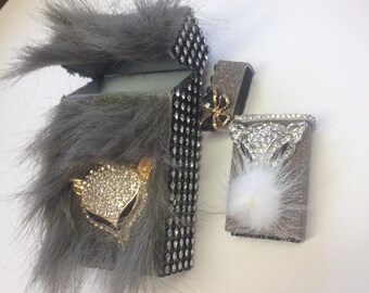 Furry fox Cigarette Case with matching mini bic lighter sleeve 100 or king