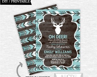 Teal Deer Baby Shower invitation Woodland Baby Shower invitation DIY Printable (SWW010)