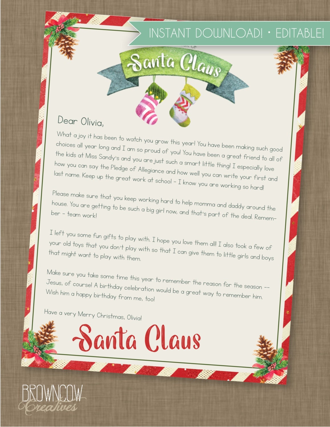INSTANT DOWNLOAD EDITABLE Santa Letter // Letter from Santa