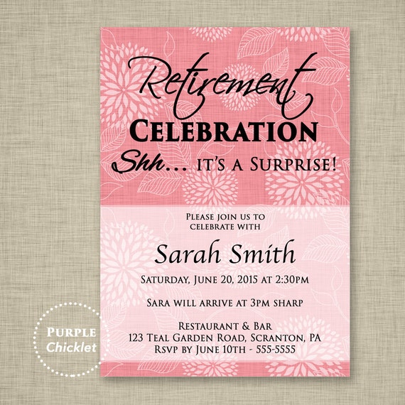 Surprise Retirement Party Invitation Pink Adult Party Invite