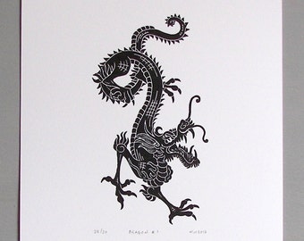 Year of the Dragon Linocut Print // Handmade // Limited Edition