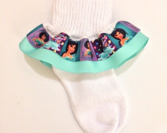 Jasmine Ruffle Socks - Jasmine Socks - Ruffle Socks - Character Girl Socks - Princess Jasmine Socks - Disney Jasmine Socks