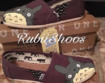 Women's Toms- Ash Toms- Dust Bunnies- Soot Sprite- Spirited Away- My Neighbor Totoro- Studio Ghibli- Anime Toms- hand painted- Gift