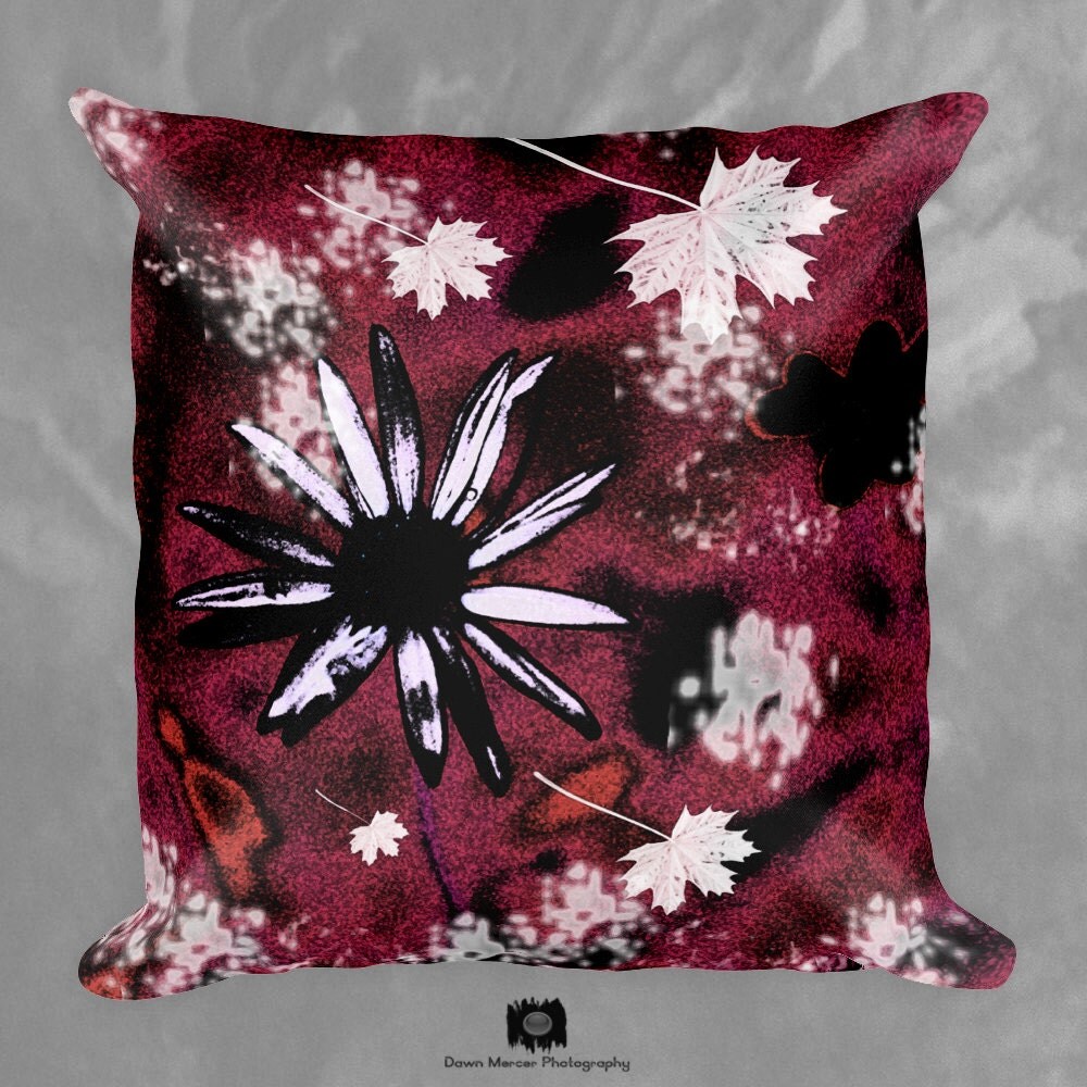 Floral Pillow Red Decor Pillow Floral Print Throw Pillow Square Decorative Pillow Red Floral ...