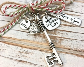 Our First Home - Custom Christmas Ornament - House - Family - Housewarming Gift - New Home - Wedding - Hand Stamped - Skeleton Key