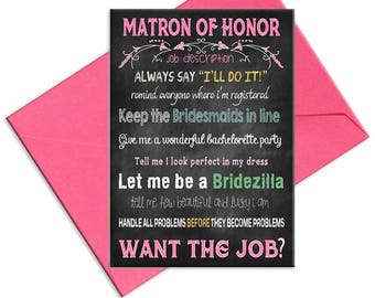 Matron of Honor Card Job Description for Matron of Honor