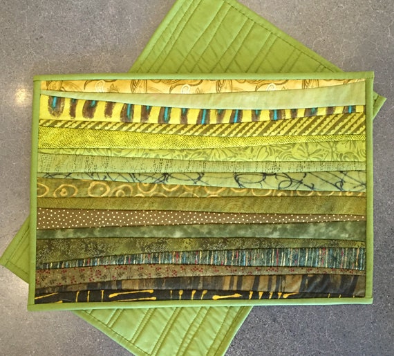 Green quilted placemats. Washable. Two mats. For the by AnnBrauer