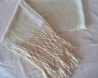 Lovely Ivory Wool Fringe Scarf // Long Scarf
