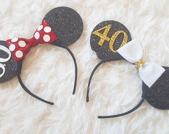 Custom Minnie Mouse Ears | Minnie Mouse | Minnie Birthday | 60th Birthday | 40th Birthday | Birthday Ears | Ears | Mouse Ears