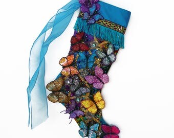 3D Butterfly Christmas stocking, a custom handmade one-of-a-kind holiday decoration