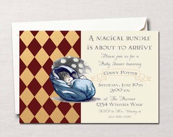 Harry Potter Baby Shower Invitation ~ Boy or Girl~ Gryffindor, Slytherin, Hufflepuff or Ravenclaw~ A Magical Bundle on the Way