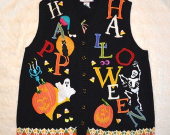 Large, pumpkin, halloween vest, ugly, cute, vintage