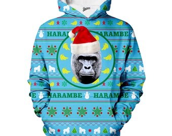Harambe Christmas Sweater Hoodie- meme Hoodie, Harambe Hoodie, Christmas sweater