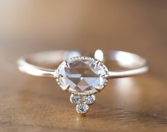 Rose cut diamond engagement ring in 14k yellow gold, Unique rose cut diamond ring, Antique inspired rose cut diamond ring, ado-r106-dia