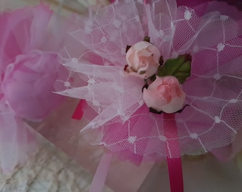 BOMBONIERE CRAFTING KIT makes 50 favors organza nets flowers & ribbon for sugared almonds or bonbons for wedding christening christmas